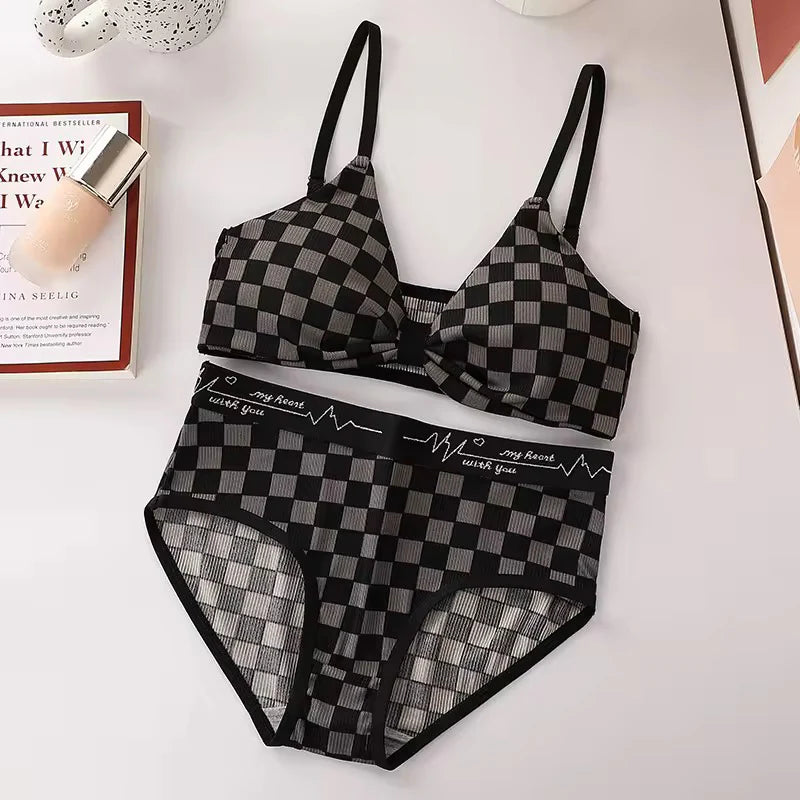 Basic Bow Bra Underwear Set Daily Wear Soft Cotton