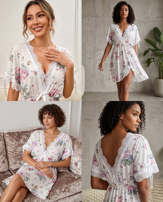 BLS V-Neck Satin Loungewear Lingerie