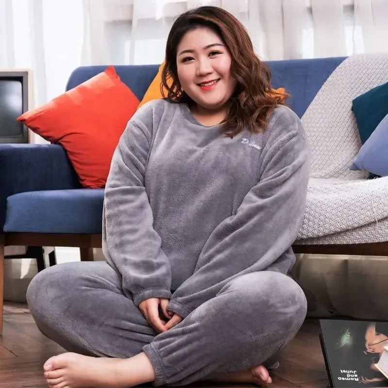 Basic Plus Size Sulphate Fleece Coord Set Night Dress