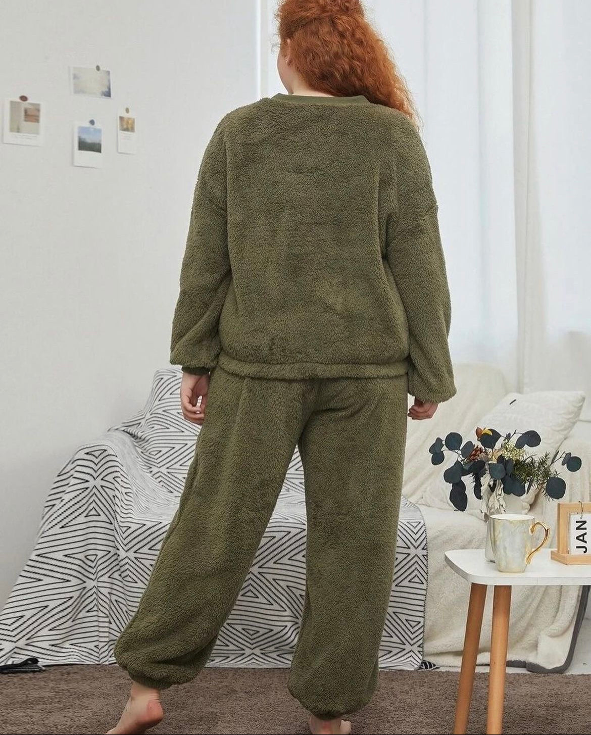 Basic Army Green Winter Coord Set Loungewear Night Dress