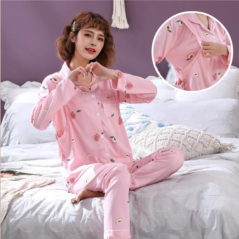 Cherry Blossom Warm Full Sleeve Night Dress Basic Lingerie