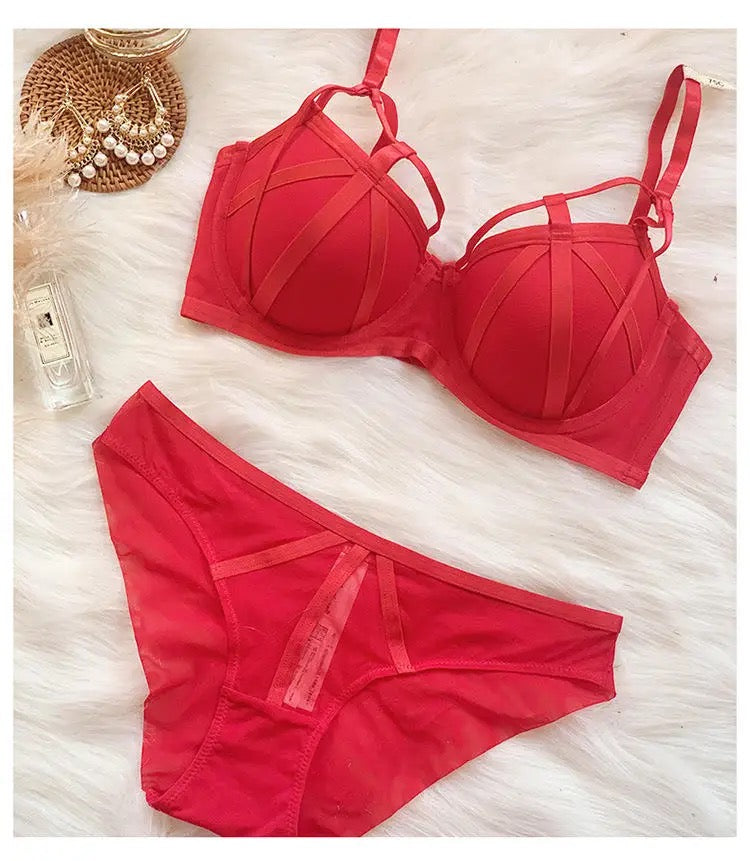 Basic Lingerie Pushup Bra Panty Set Hollow Design