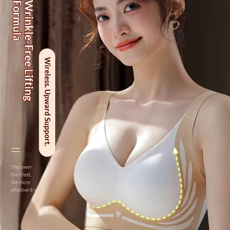 BLS Woman wearing a white bra with text on a dark background