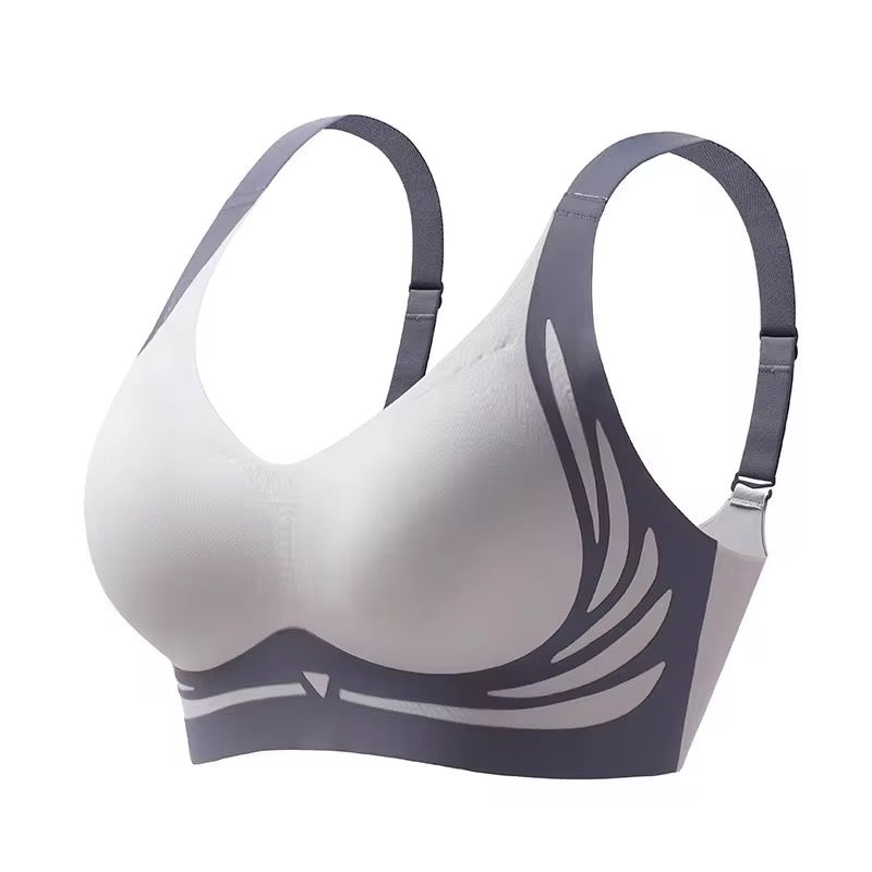 BLS Gray and white sports bra on a white background
