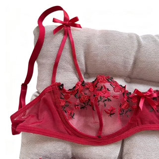 BLS "Royal-Allure" Bow Strap Lingerie Set – Floral Mesh Beauty