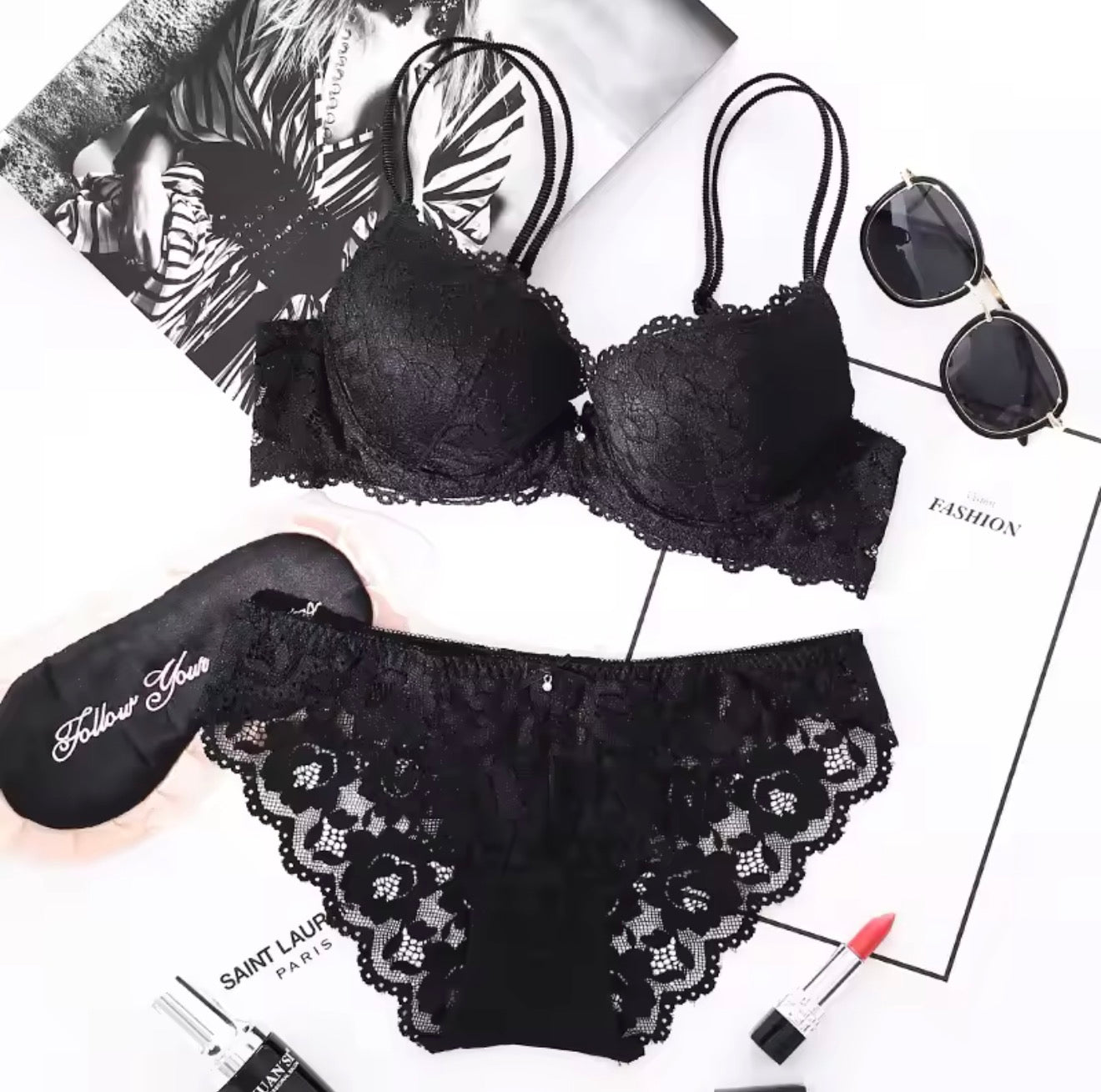 Victoria Secret Floral Lace Lingerie Set Padded Bra & Panty