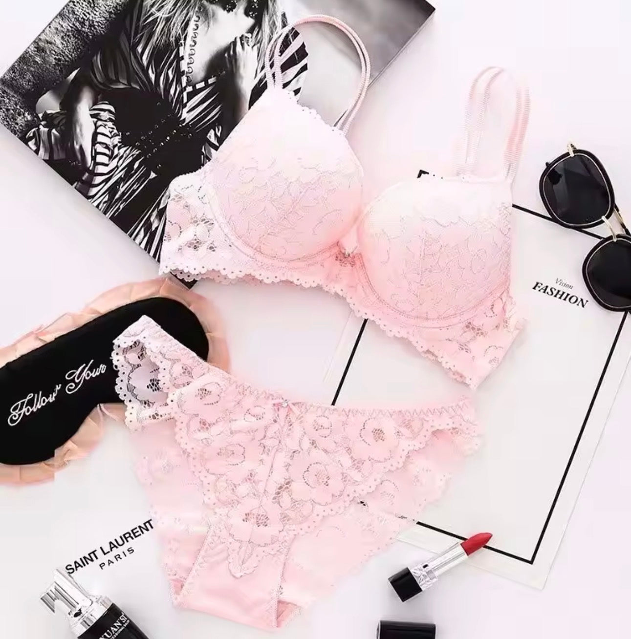 Victoria Secret Floral Lace Lingerie Set Padded Bra & Panty