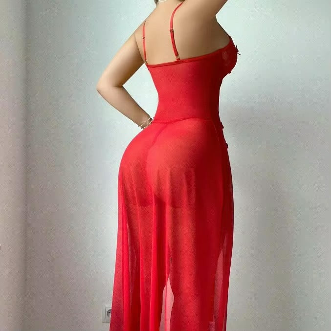 BLS Rose Garden Long Nighty Set Sheer High Slit Gown
