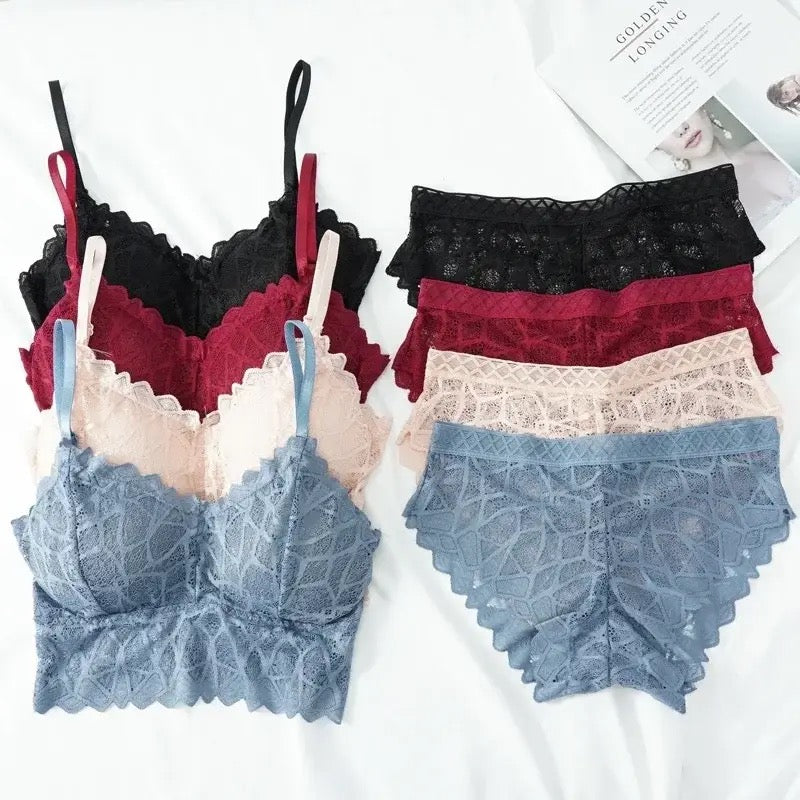 Basic Floral Padded Bralette Bra Panty Set