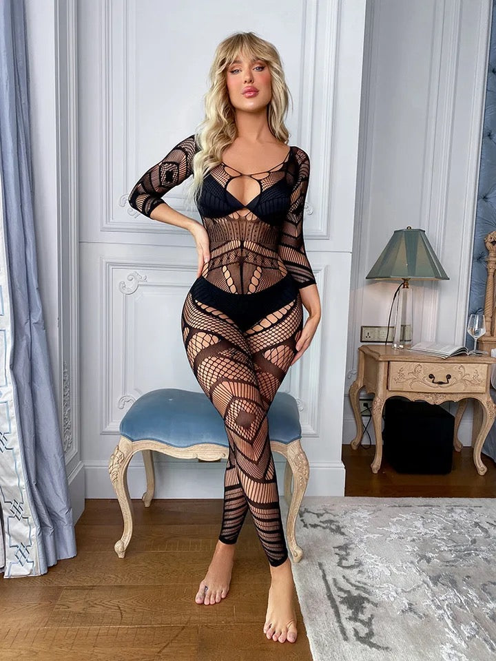 Full Body Stocking Zigzag Cross Net Lingerie - Basic