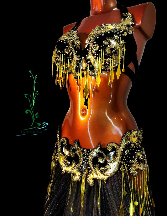 Bikini Lingerie Fancy Gold Glitter Belly Set