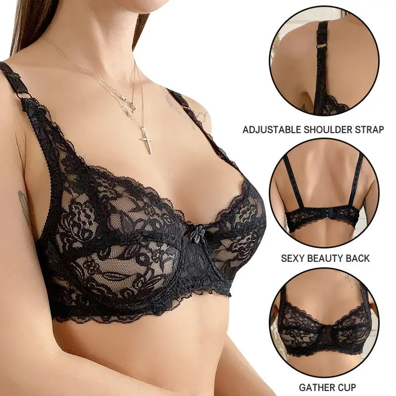 See Through Net Non Padded Bra Panty Set Basic