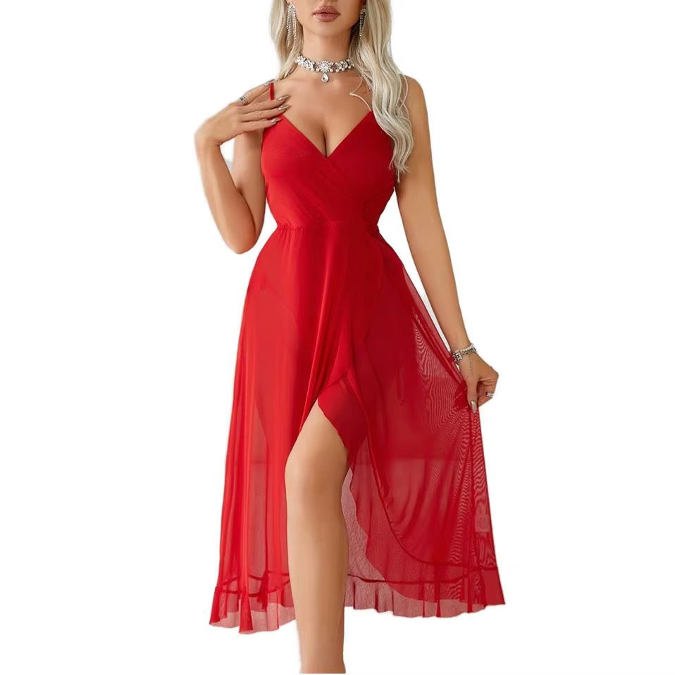 BLS Lingerie Side Open Transparent Nighty: Sheer Mesh Slip