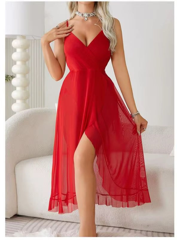 BLS Lingerie Side Open Transparent Nighty: Sheer Mesh Slip