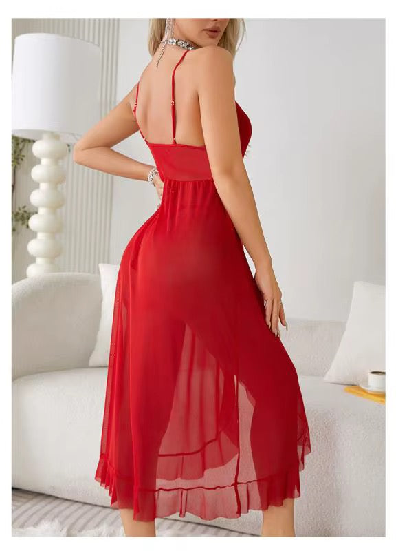 BLS Lingerie Side Open Transparent Nighty: Sheer Mesh Slip