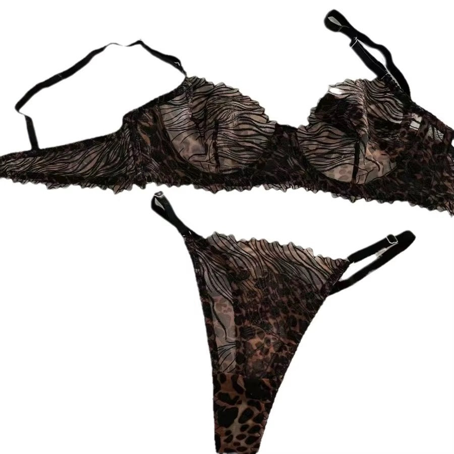 BLS Leopard Mesh Lingerie Set: Sheer Underwire Bra & Thong 3