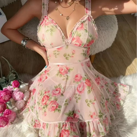 BLS Floral Mesh Lingerie Nighty Dress
