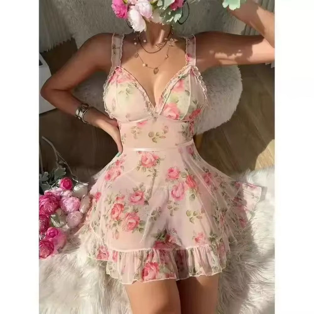BLS Floral Mesh Lingerie Nighty Dress