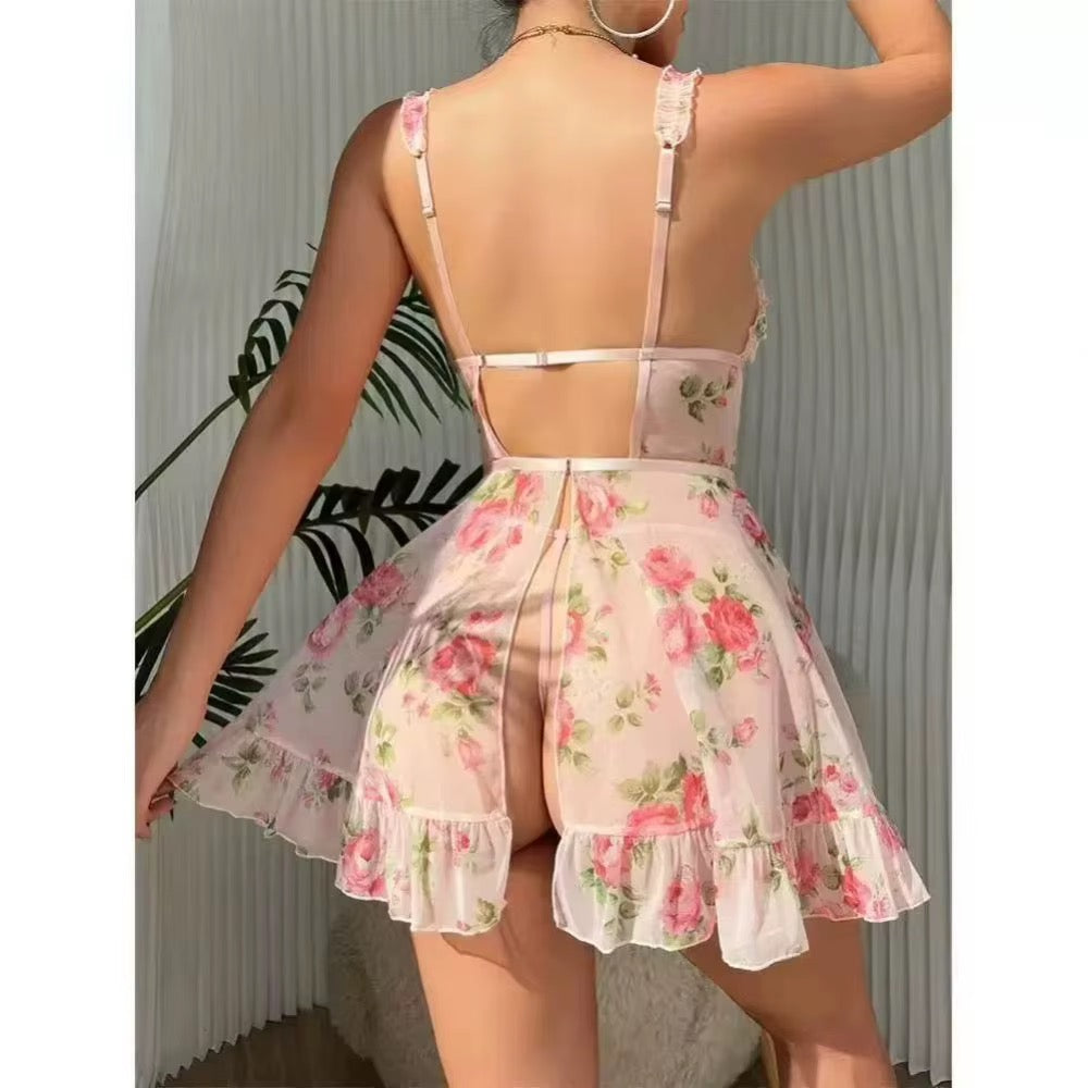 BLS Floral Mesh Lingerie Nighty Dress