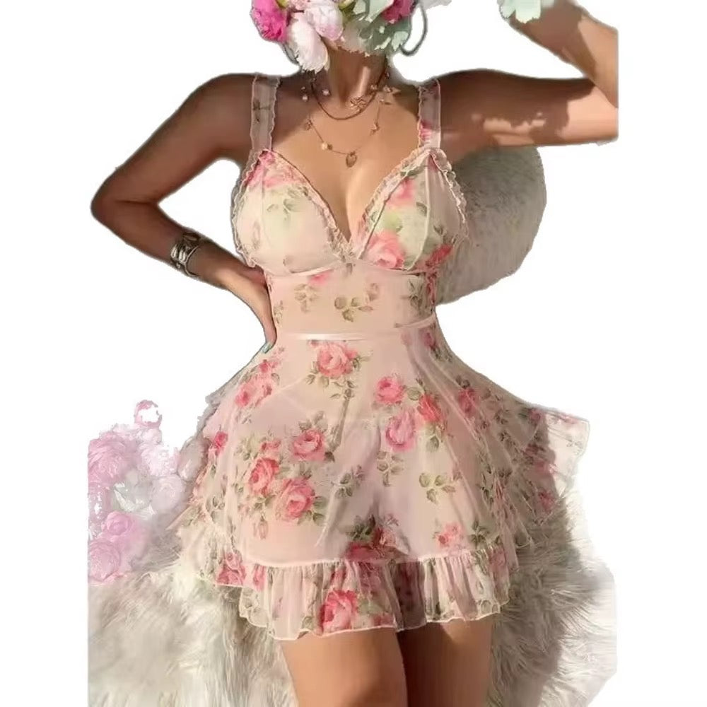 BLS Floral Mesh Lingerie Nighty Dress