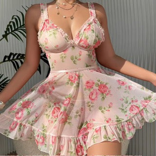 BLS Floral Mesh Lingerie Nighty Dress