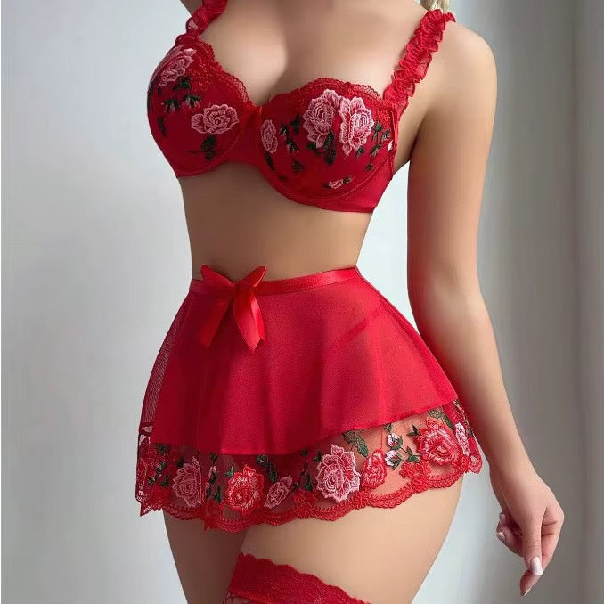 Shop the BLS Red Rose Lingerie Nighty Set in Pakistan. Soft floral embroidered set with Cash on Delivery available