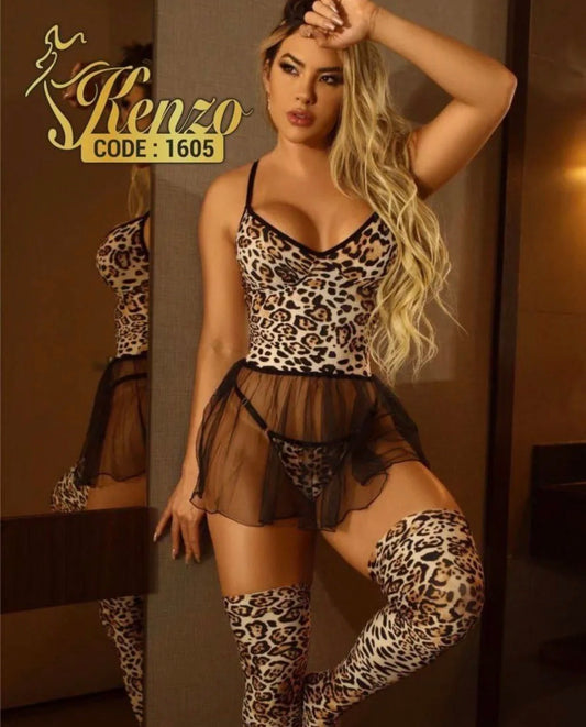 BLS Animal Print Lingerie Nighty Set