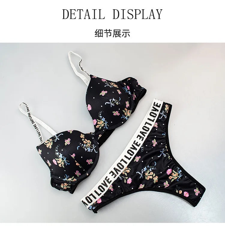 Floral T-Shirt Bra Thong Set 