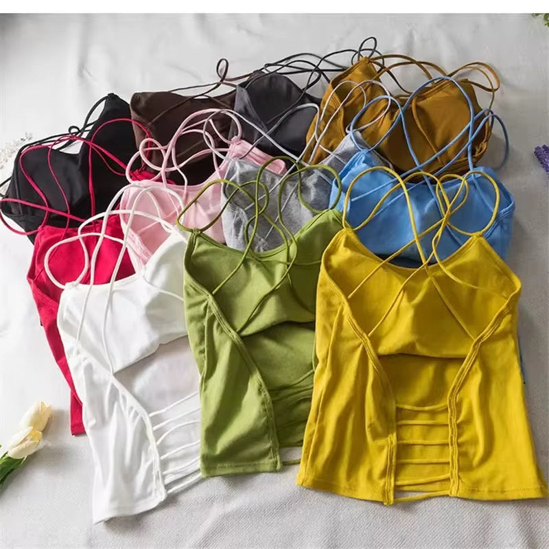 BLS Camisole Crop Top – Padded Tank Top with Chic Back Detailing