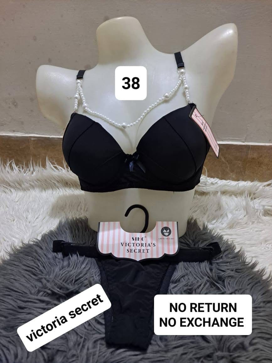 BLS Luxe Rosewood Bra & Thong Set - Beaded Straps & Padded Cups