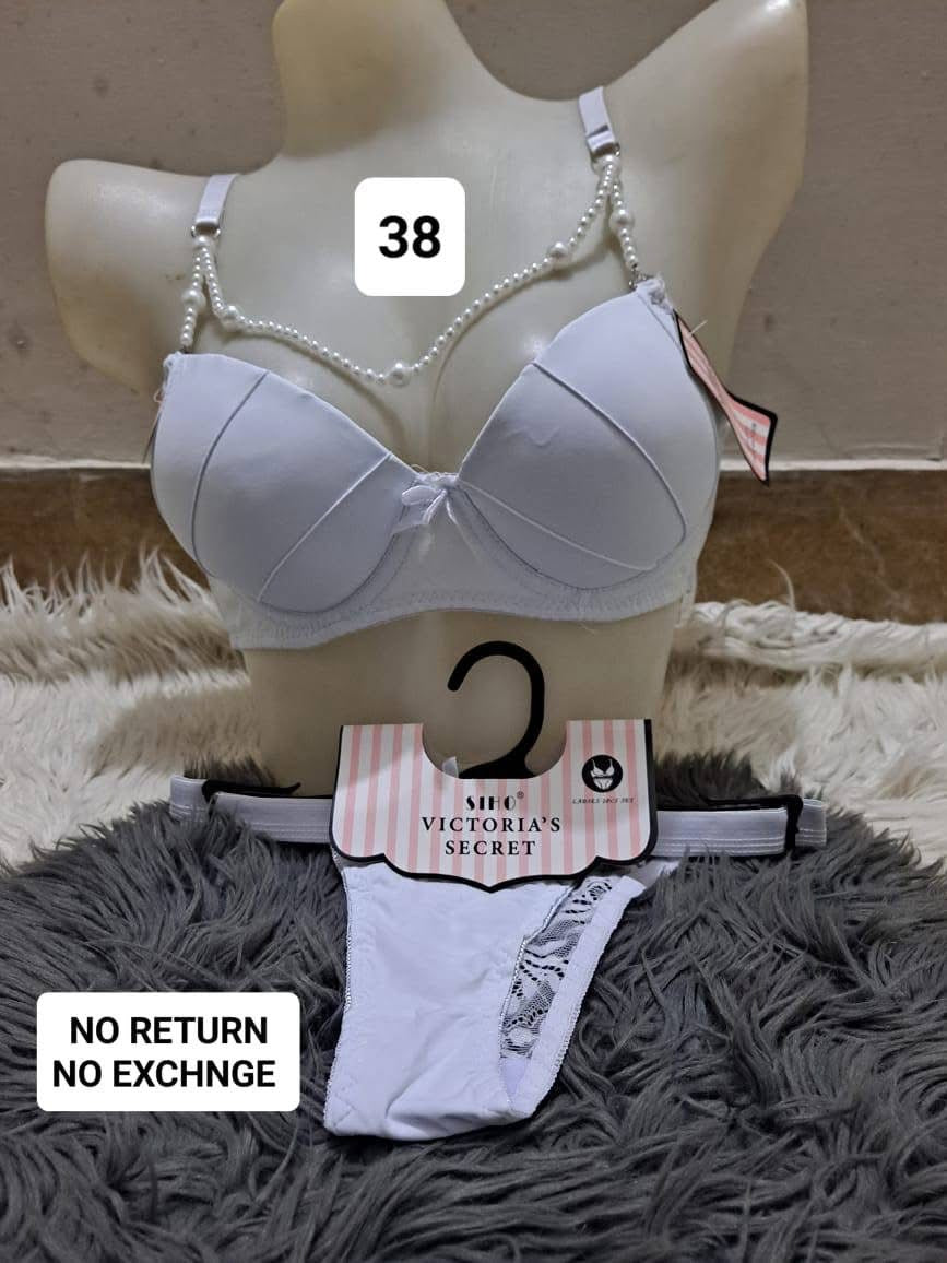 BLS Luxe Rosewood Bra & Thong Set - Beaded Straps & Padded Cups