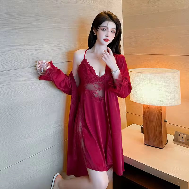 Elegant Soft Silk Nighty with Gown