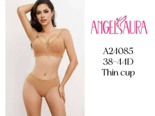 BLS Angel Aura Plus Size D Cup Lingerie: Pushup Bra & Thong Set