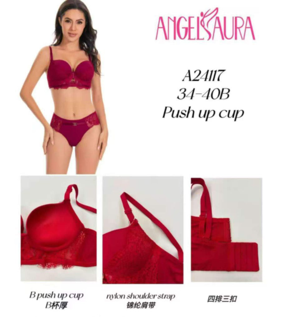 Lingerie set with push-up cup and various straps, featuring Angelaura brand.