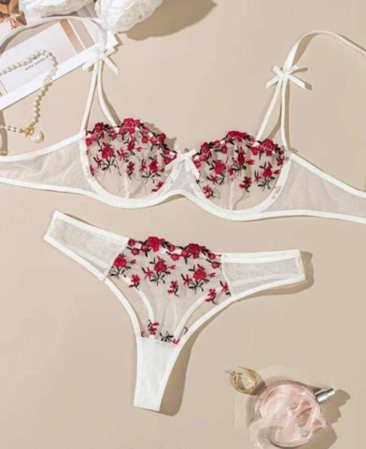 BLS "Royal-Allure" Bow Strap Lingerie Set – Floral Mesh Beauty