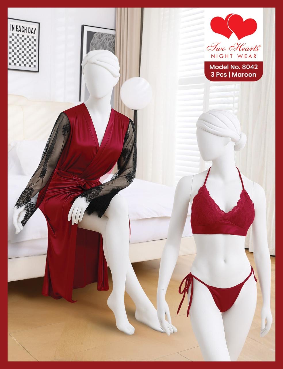  The Liquid Silk 3-Pc Bikini & Gown Set red